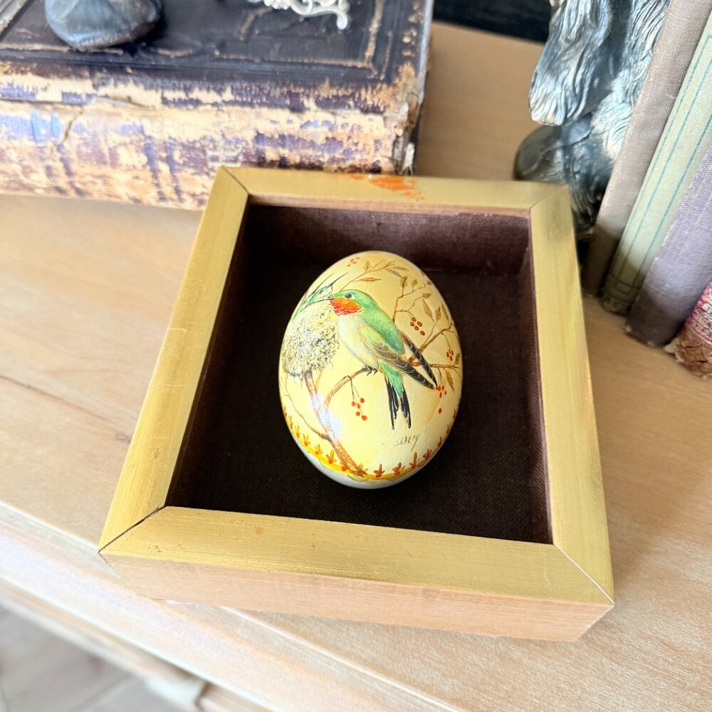 OOAK 1970's Hand Painted Goose Egg Framed - Picture 12 of 17